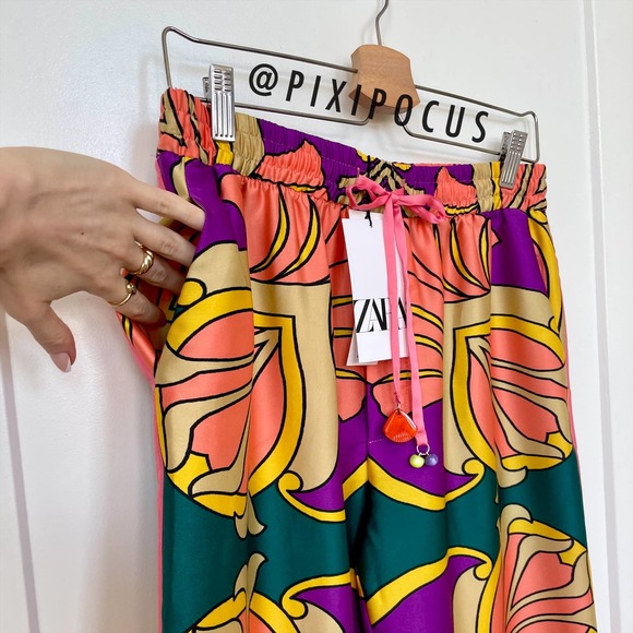 ZARA SATIN PRINTED PAJAMA STYLE PANTS - Picture 7 of 15